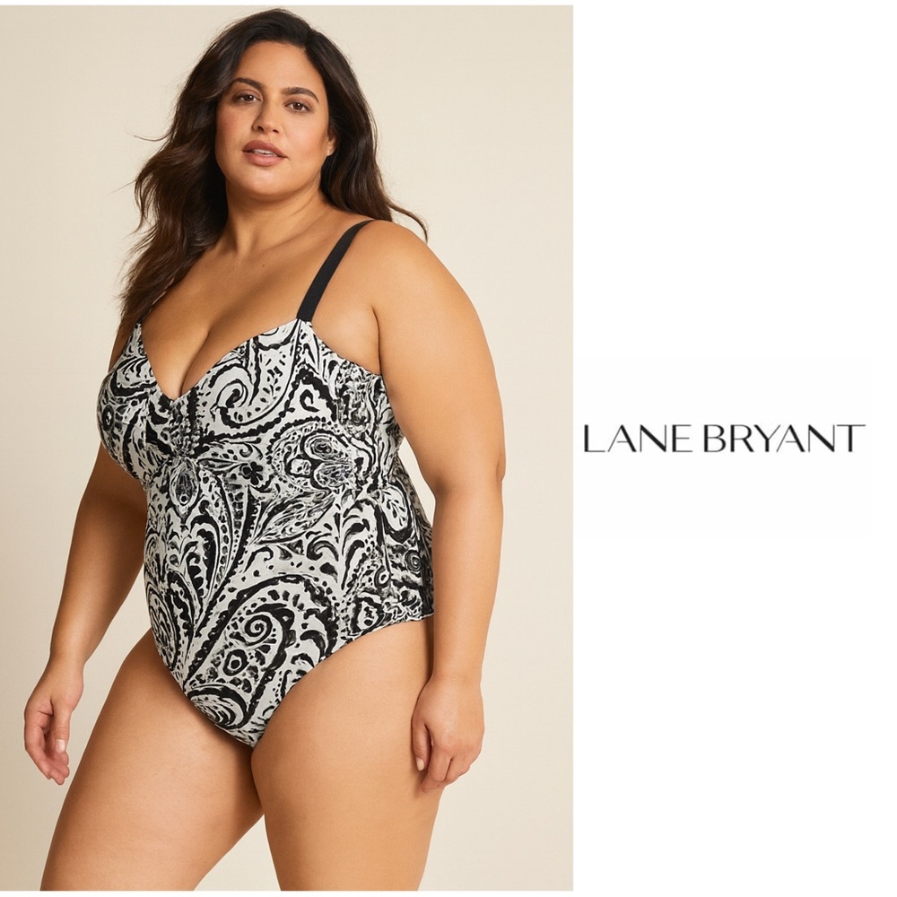 NEW Lane Bryant Black and White Paisley Swimsuit